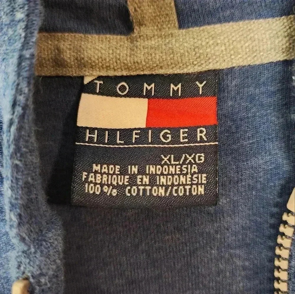 Vintage Tommy Hilfiger Terry Cloth Jacket Hoodie Womens XL Full Zip Logo Blue - Picture 3 of 5